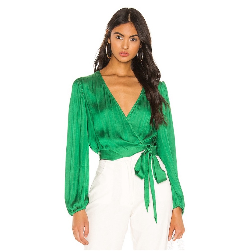 Bardot Elena Tie Blouse in Fern (Revolve)
